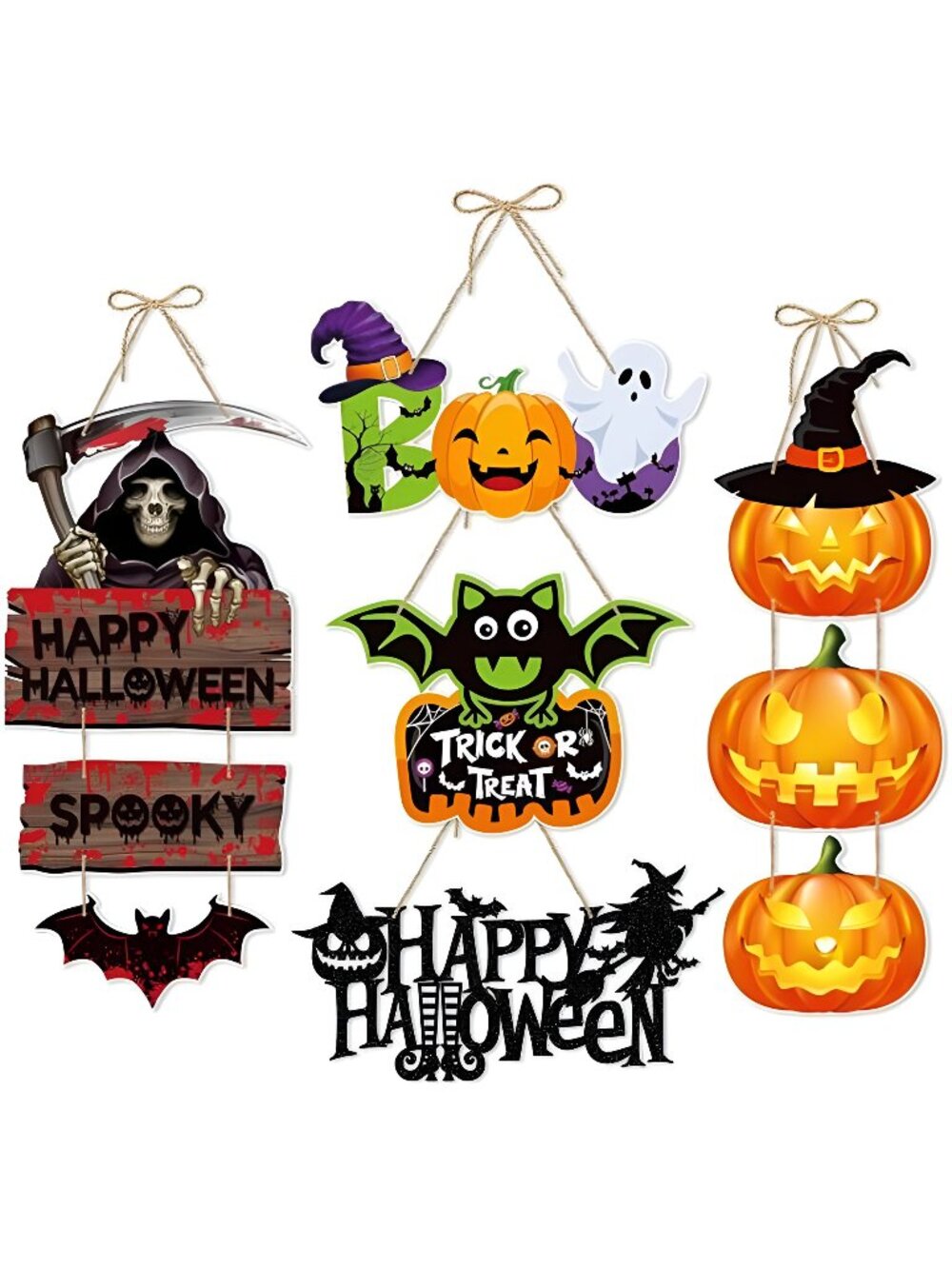 Halloween Home Front-Porch Door Hanger-Decor - 5pcs Scary Party Paper Signs